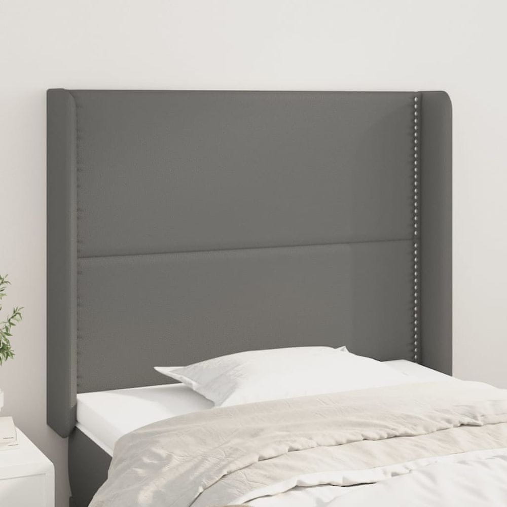 Vidaxl Čelo postele so záhybmi sivé 83x16x118/128 cm umelá koža